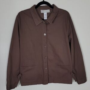 Sag Harbor Womens Button Utility Jacket Size 18 Large Brown Stretch Vintage